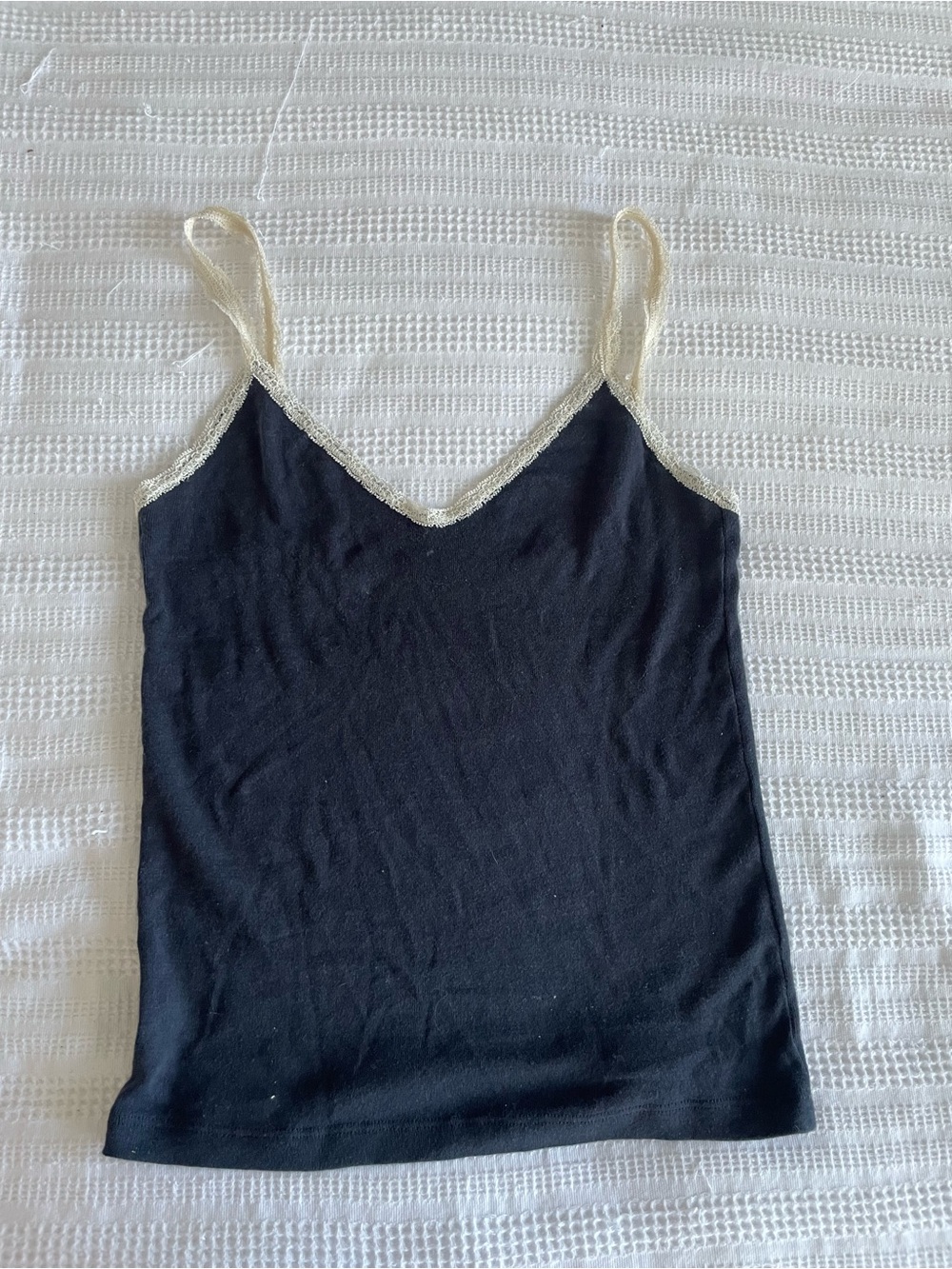 Brandy Melville Black Cami with Cream Lace Trim
